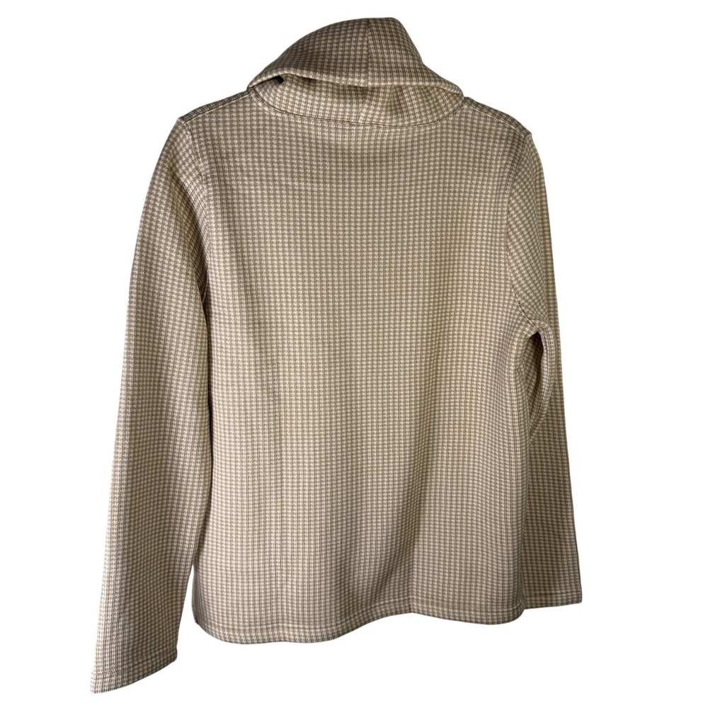 NWT J.Crew Womens Houndstooth Cowl Neck Fleece Lined Knit Top Tan White H1549 L - Picture 2 of 8